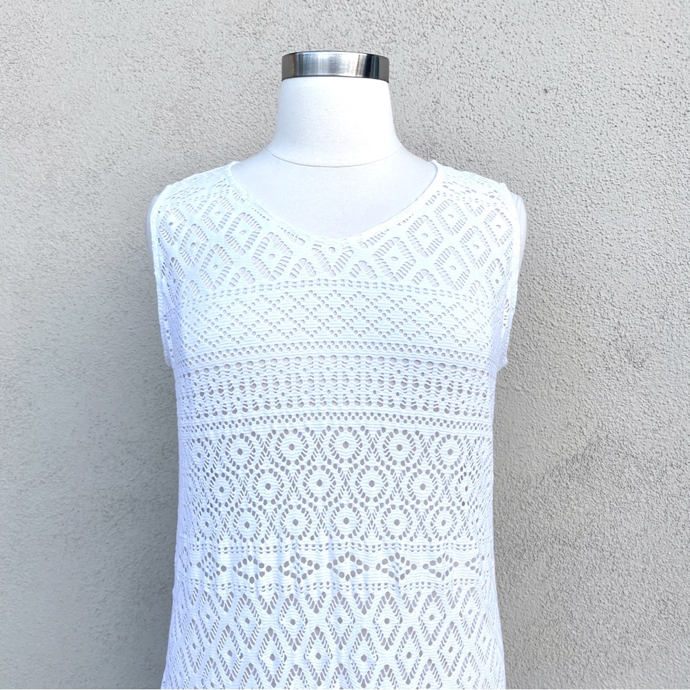 PERSONA by Marina Rinaldi white lace dress crochet maxi sleeveless coverup long - Picture 3 of 11